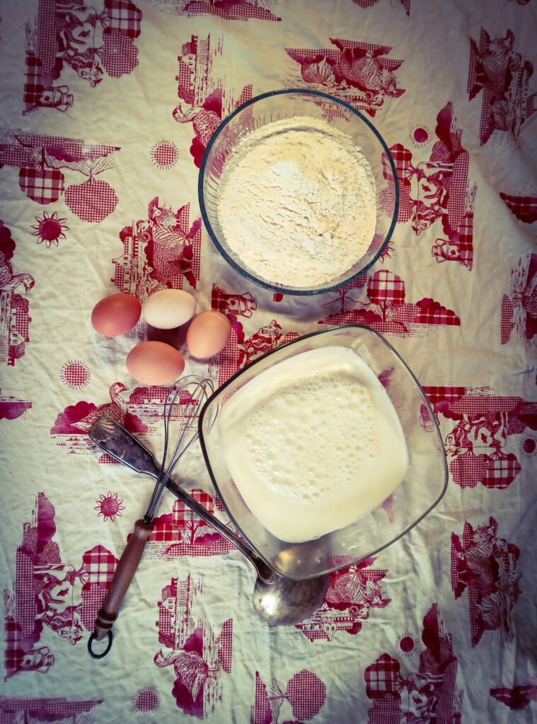 Les ingrédients pour les crêpes fermières de Mémé
